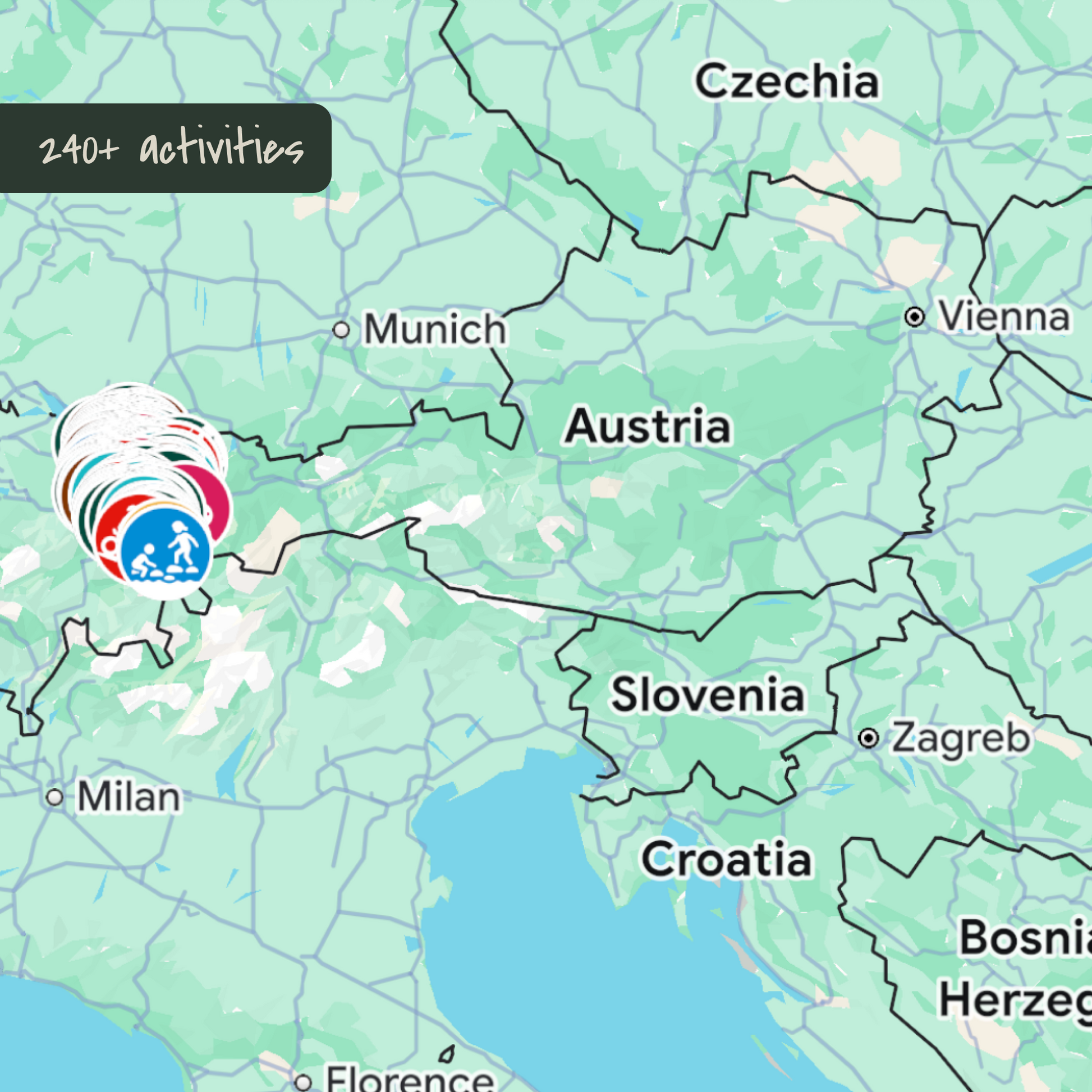 Google Map of 240+ kid-friendly  activities in Vorarlberg, Austria. Product tile of KidsTravelAdventures.