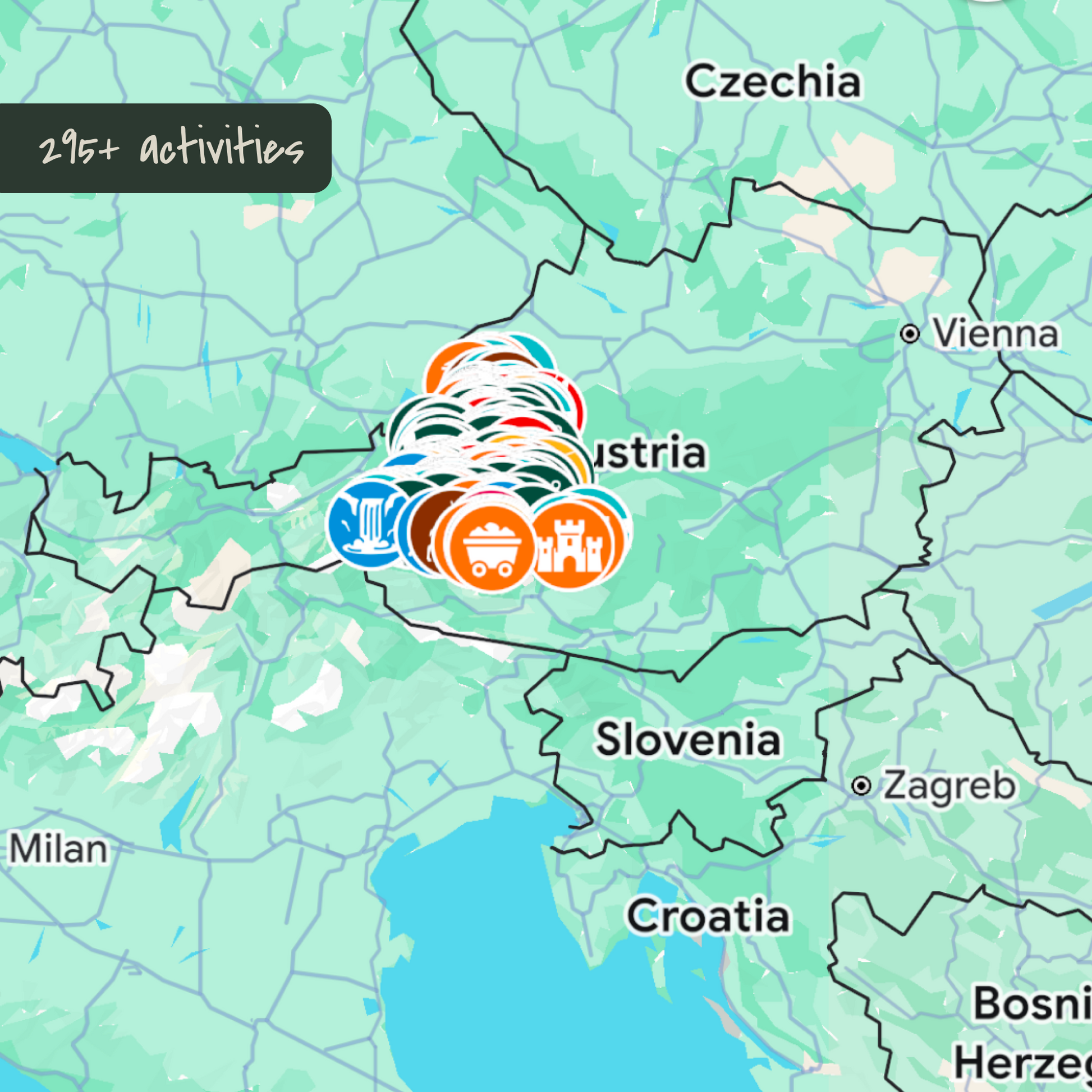 Google Map of 295+ kid-friendly activities in Salzburg, Austria. Product tile of KidsTravelAdventures.
