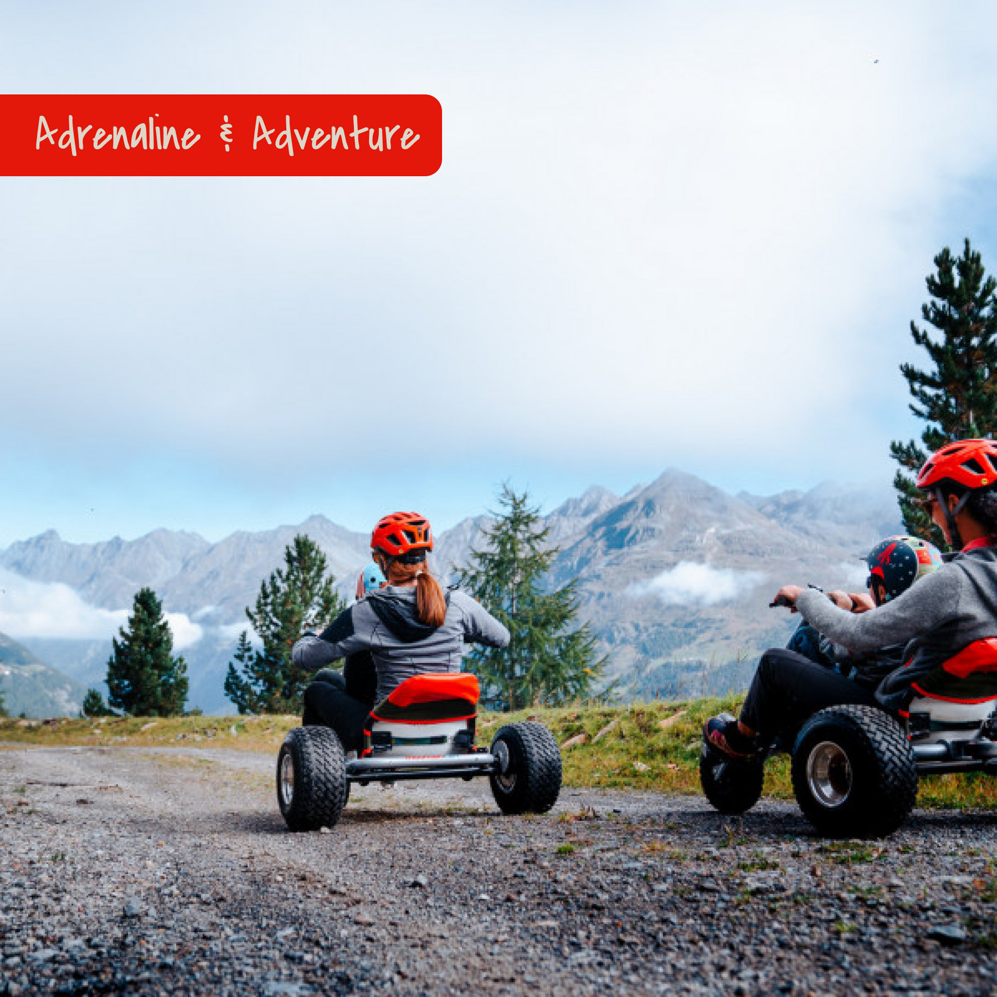 Mothers with children mountain carting in Sölden, Tirol, Austria.