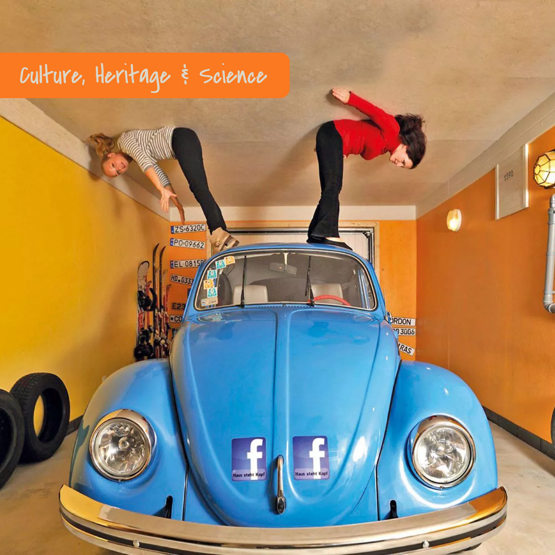 Chlidren in Haus Steht Kopf Museum in Tirol, Austria.